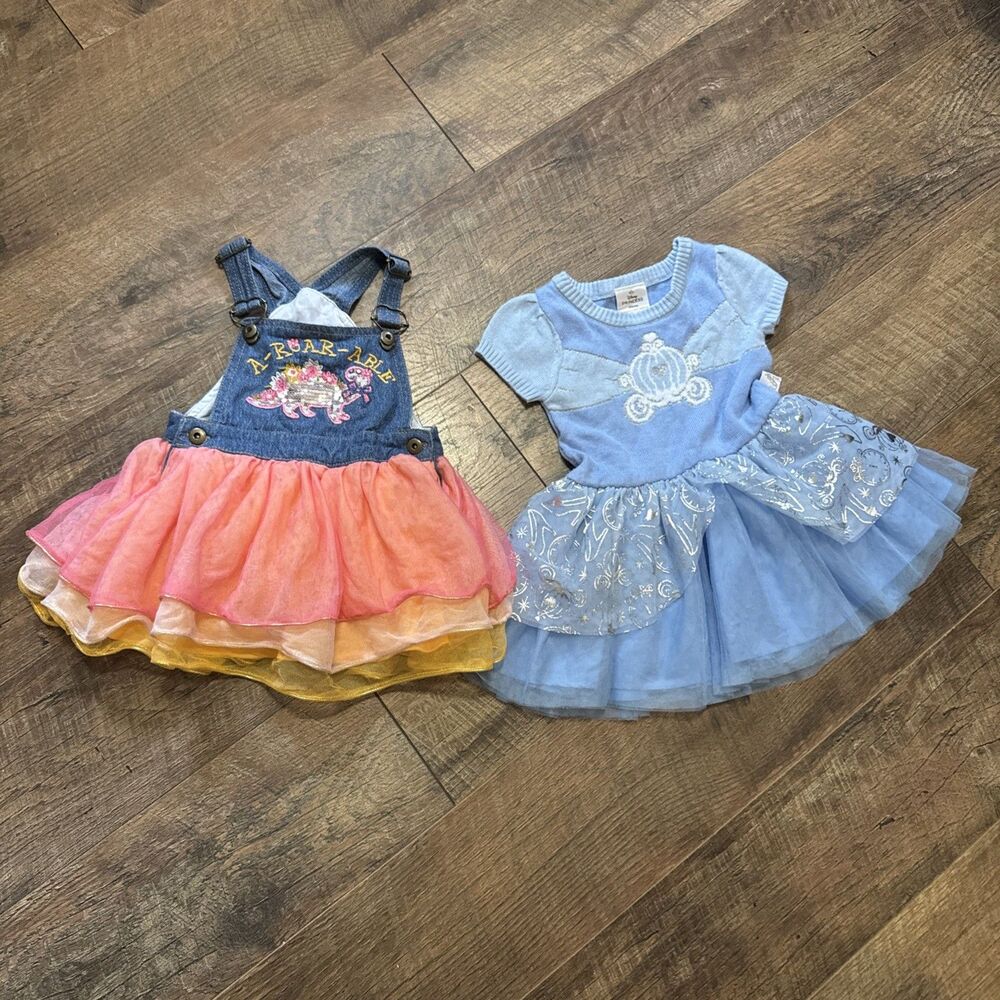 Vintage Y2K Disney Cinderella Princess Overall Dress  Denim Jumper Lot 18 Months